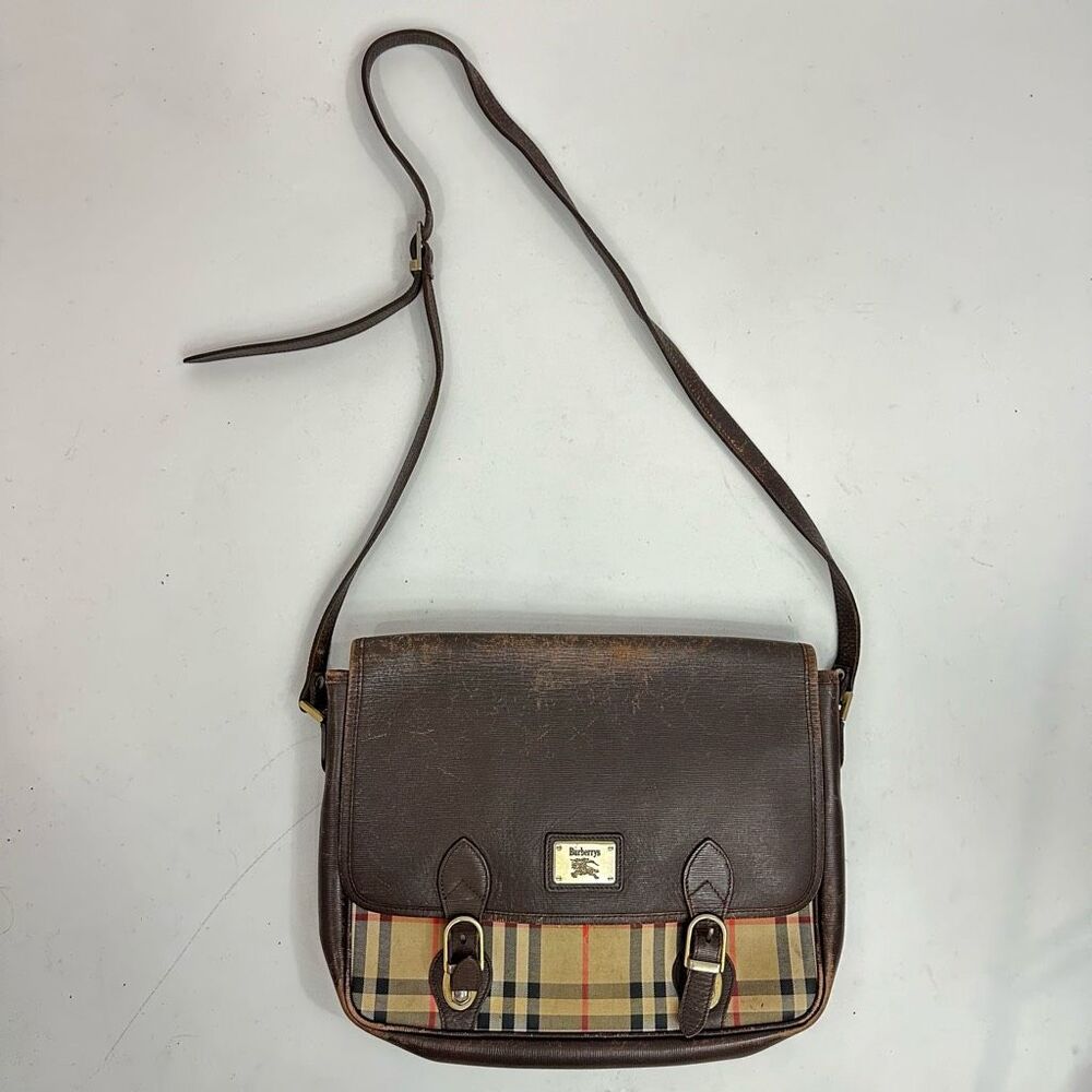 Vintage Burberry Nova Check Canvas and Leather Messenger Bag
